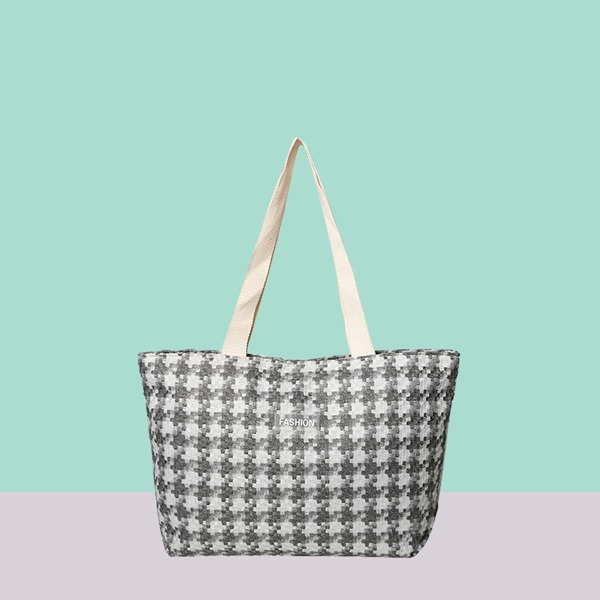 

Letter Patch Tweed Shoulder Tote Bag, Multicolor
