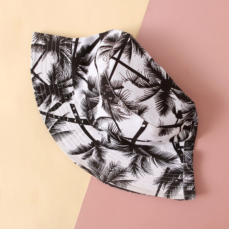 

Coconut Tree Print Bucket Hat, Black and white
