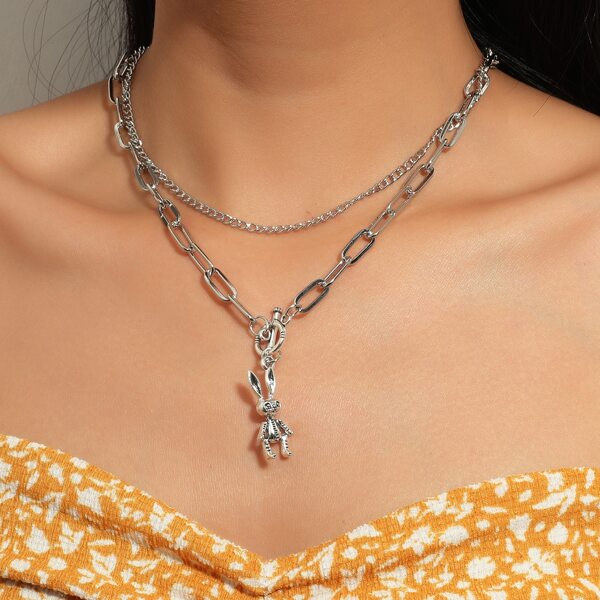 

2pcs Simple Necklace, Silver