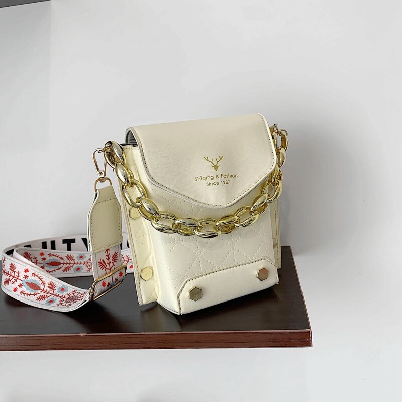 

Quilted Flap Satchel Bag, Beige