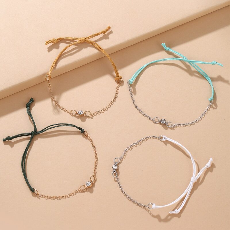 

4pcs Rhinestone Decor Bracelet, Multicolor