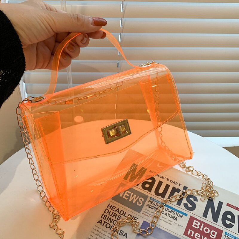 

Clear Satchel Chain Bag, Orange