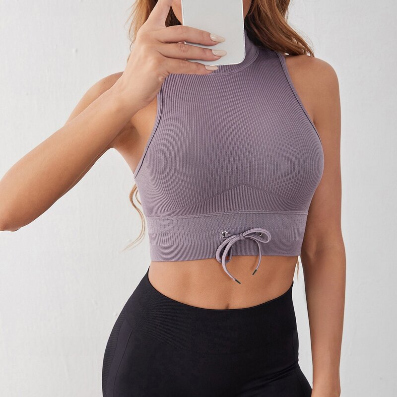 

Tie Front Seamless Absorbs Sweat Breathable Sports Tank Top, Mauve purple