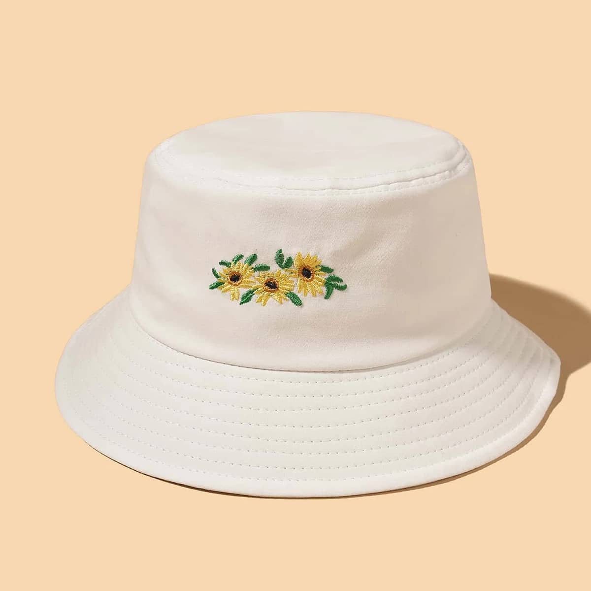 

Flower Embroidery Bucket Hat, White