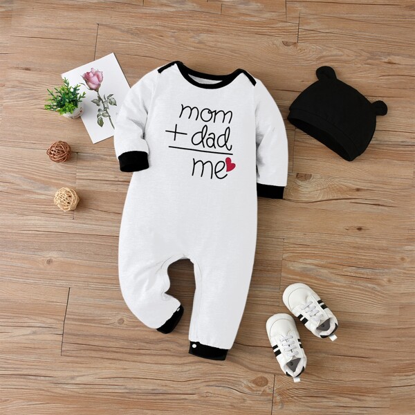 

Baby Boy Letter Print Round Neck Jumpsuit, White