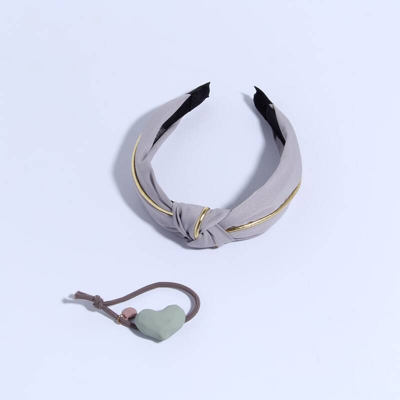 

1pc Heart Hair Tie & 1pc Knot Hair Hoop, Multicolor