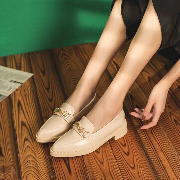 

Metal Decor Loafers, Apricot