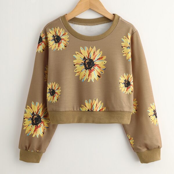 

Girls Sunflower Print Sweatshirt, Khaki