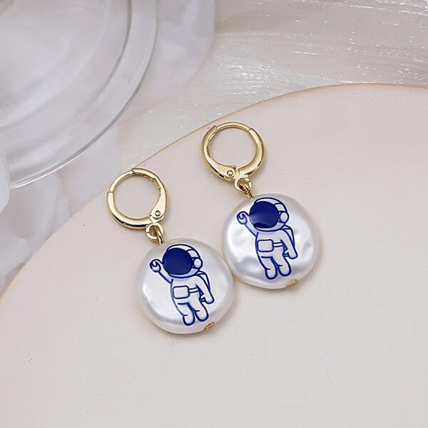 

Astronaut Print Drop Earrings, White