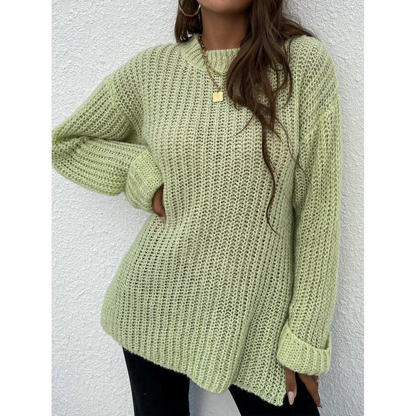 

Solid Drop Shoulder Sweater, Mint green