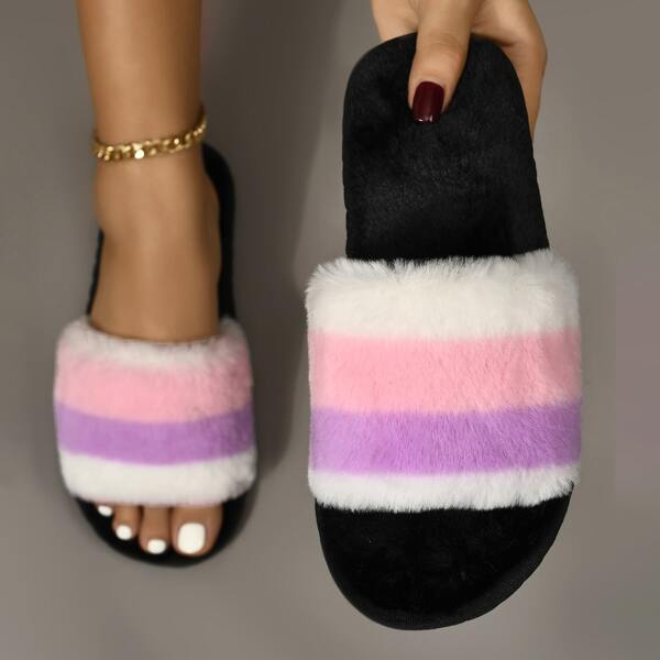 

Colorblock Fluffy Slippers, Multicolor