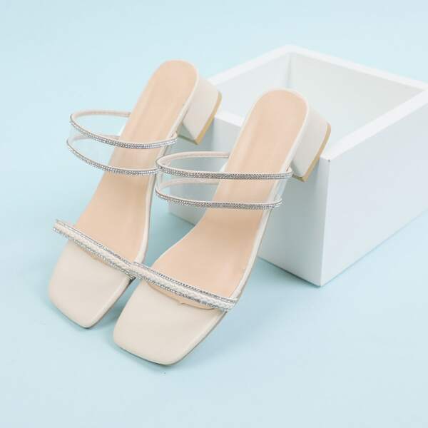 

Clear Rhinestone Decor Heeled Sandals, Beige