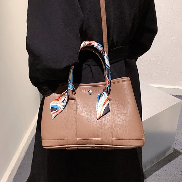 

Minimalist Scarf Decor Top Handle Bag, Brown