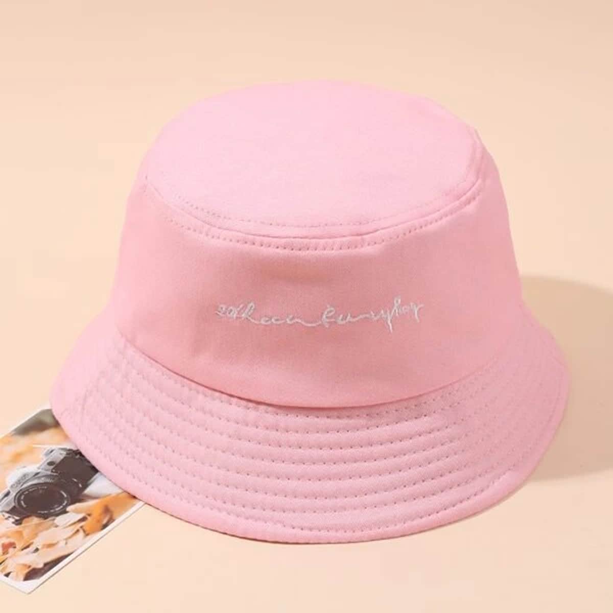 

Graphic Embroidery Bucket Hat, Pink