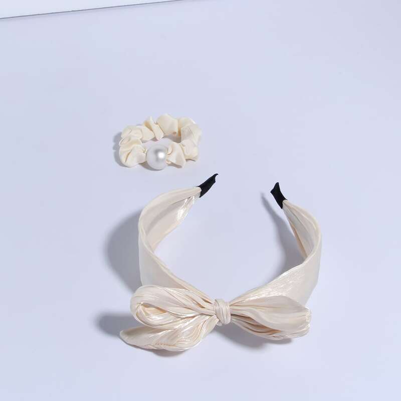 

1pc Flower Graphic Hair Tie & 1pc Hair Hoop, Beige