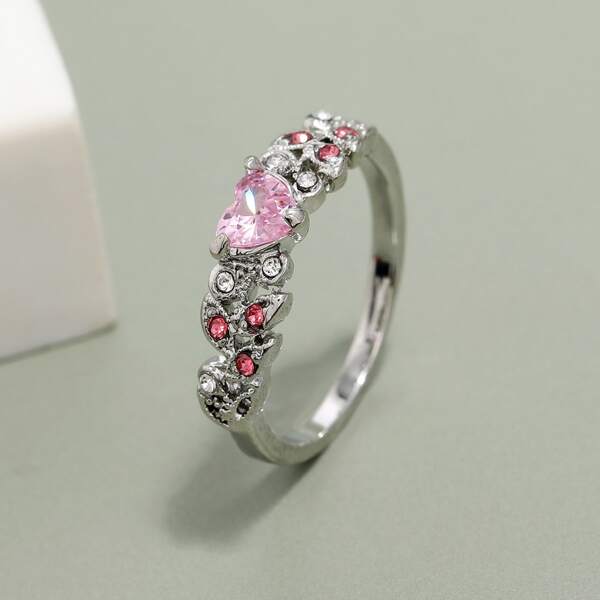 

Rhinestone Heart Decor Ring, Multicolor