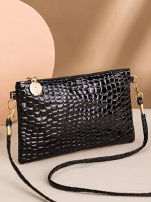 Mini Dập nổi cá sấu Túi đeo chéo - màu đen - Xem 2