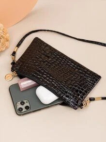 Mini Dập nổi cá sấu Túi đeo chéo - màu đen - Xem 3