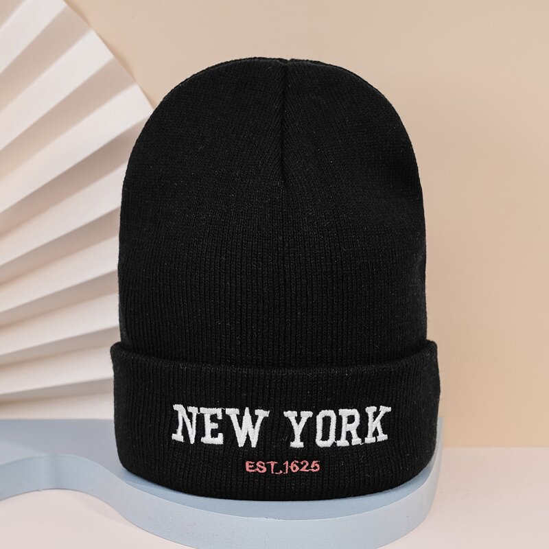 

Letter Graphic Embroidery Knit Beanie, Black