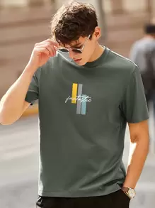 Camiseta con estampado geométrico con letra - Verde militar - Ver 1