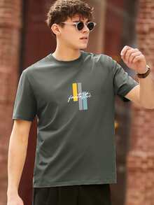 Camiseta con estampado geométrico con letra - Verde militar - Ver 3