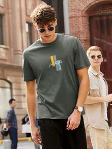 Camiseta con estampado geométrico con letra - Verde militar - Ver 4