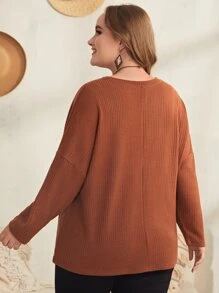 EMERY ROSE Plus Dual Pocket Drop Shoulder Tee - Rust Brown - View 2