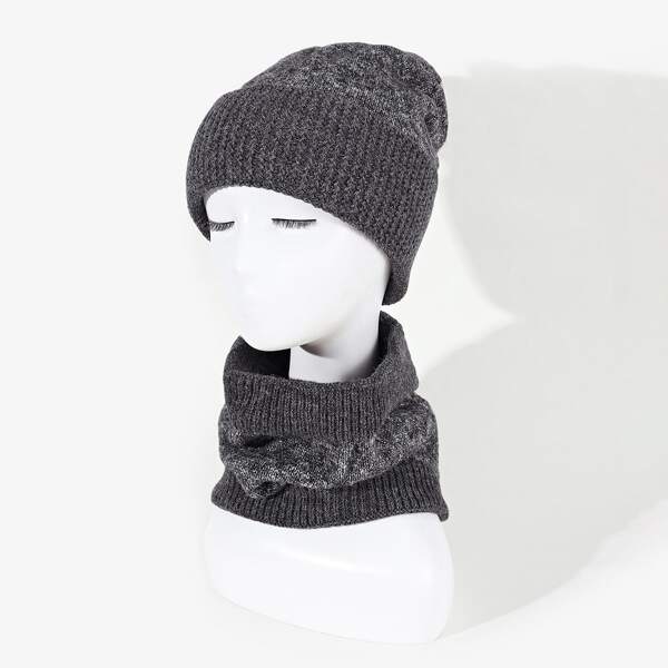 

Simple Knit Hat & Ring Scarf, Dark grey