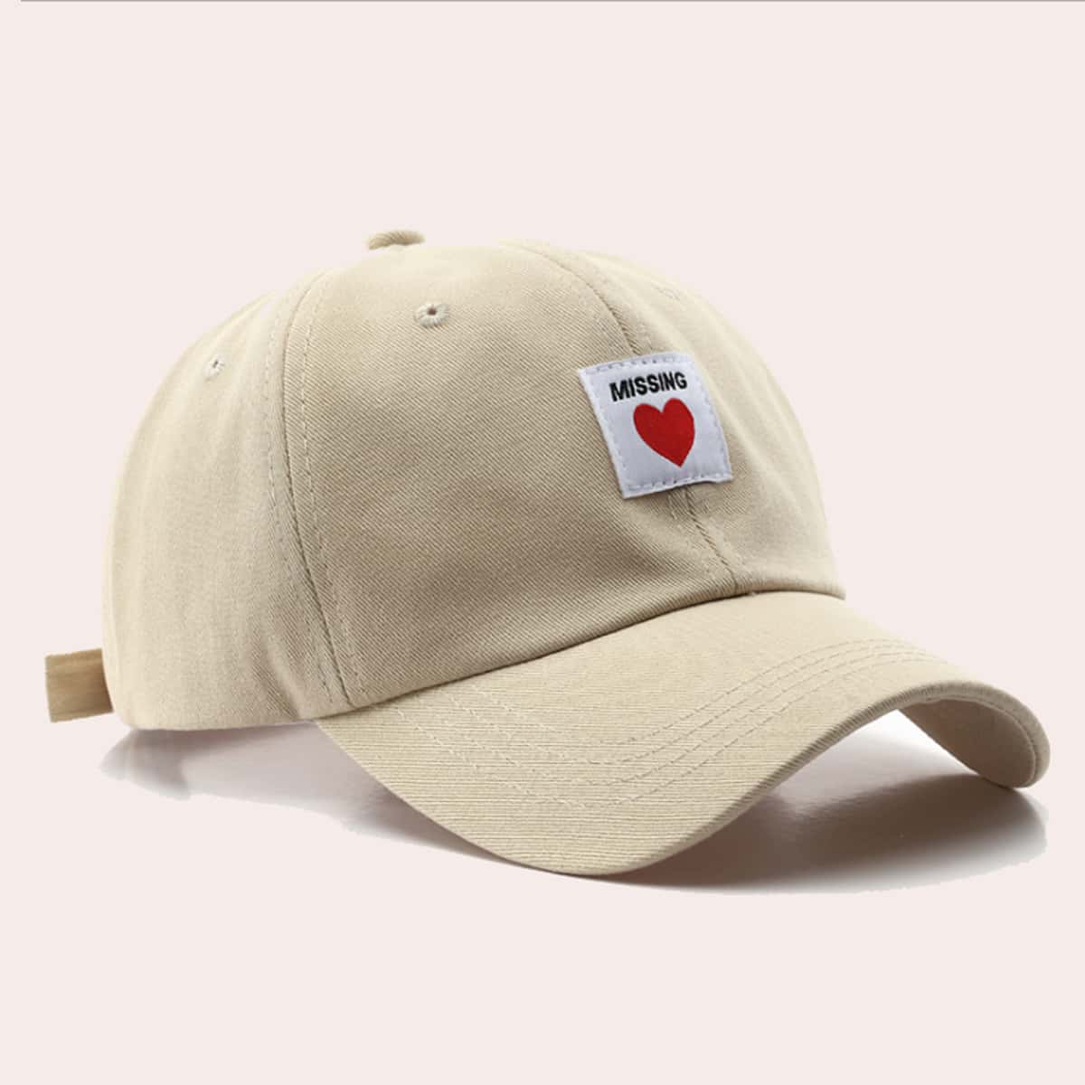 

1pc Heart Patched Baseball Cap, Beige