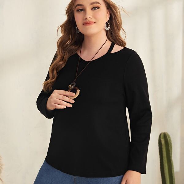 

Plus Cut Out Shoulder Tee, Black