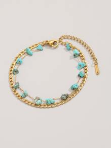 Stone Decor Layered Bracelet - Yellow Gold - View 1