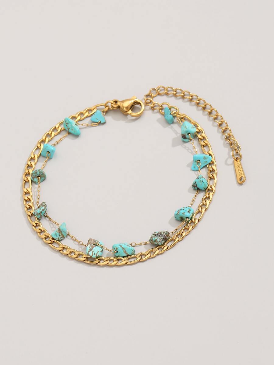 Stone Decor Layered Bracelet - Yellow Gold - View 1