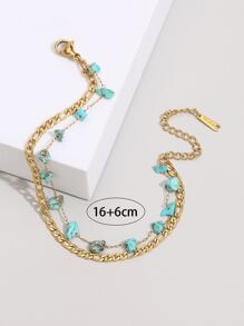 Stone Decor Layered Bracelet - Yellow Gold - View 3