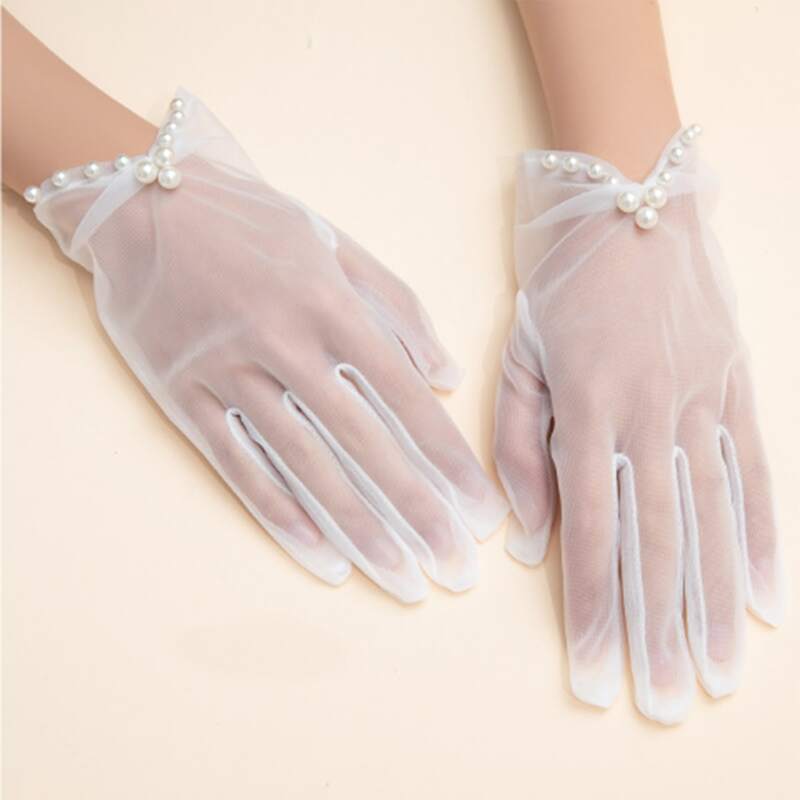 

Faux Pearl Decor Mesh Gloves, White