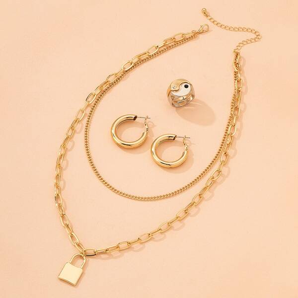 

5pcs Yin & Yang Detail Jewelry Set, Gold