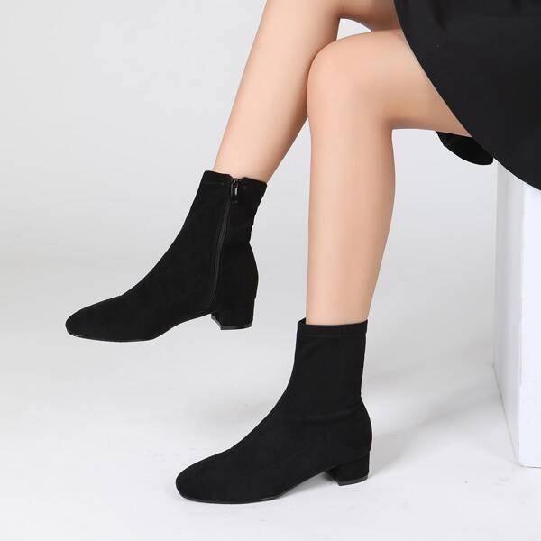 

Minimalist Side Zipper Square Toe Classic Boots, Black