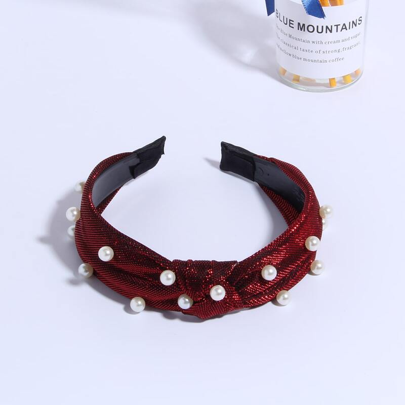 

1pc Faux Pearl Decor Headband, Red