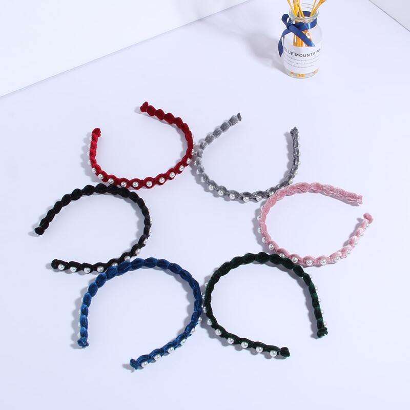 

2pcs Random Color Faux Pearl Decor Headband, Multicolor