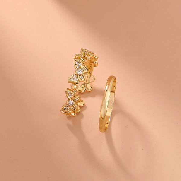 

2pcs Rhinestone Decor Ring, Gold
