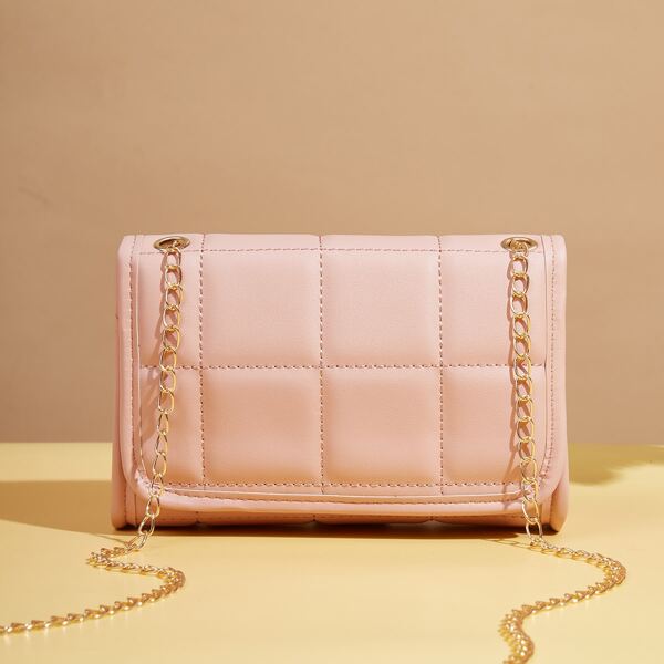 

Geo Embossed Flap Chain Bag, Pink