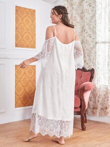 SHEIN Đầm mặc nhà Kích Thước Lớn màu trơn Hoàng gia - trắng - Xem 2