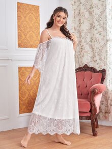 SHEIN Đầm mặc nhà Kích Thước Lớn màu trơn Hoàng gia - trắng - Xem 5