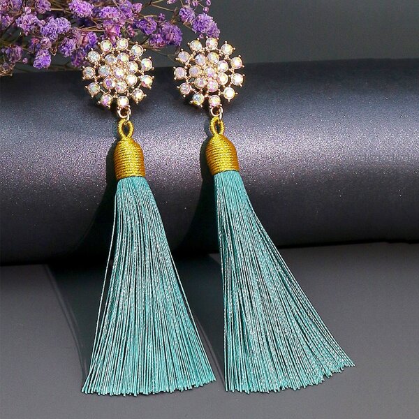 

Tassel Decor Drop Earrings, Green