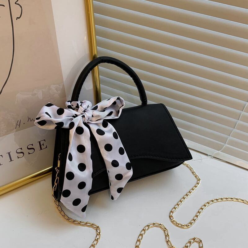 

Scarf Decor Satchel Bag, Black