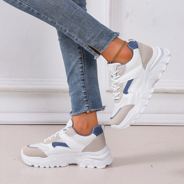 

Colorblock Lace Up Front Chunky Sneakers, Multicolor