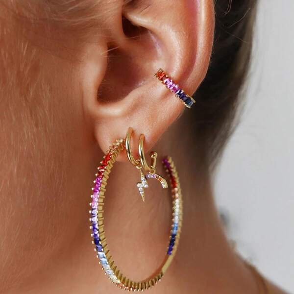 

4pcs Rhinestone Decor Earrings, Gold