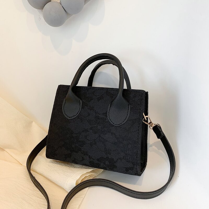 

Flower Pattern Satchel Bag, Black
