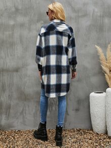 SHEIN LUNE Plaid Flap Pocket Drop Shoulder Overcoat - Multicolor - View 2