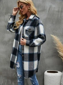 SHEIN LUNE Plaid Flap Pocket Drop Shoulder Overcoat - Multicolor - View 5