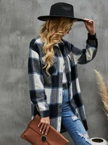 SHEIN LUNE Plaid Flap Pocket Drop Shoulder Overcoat - Multicolor - View 6